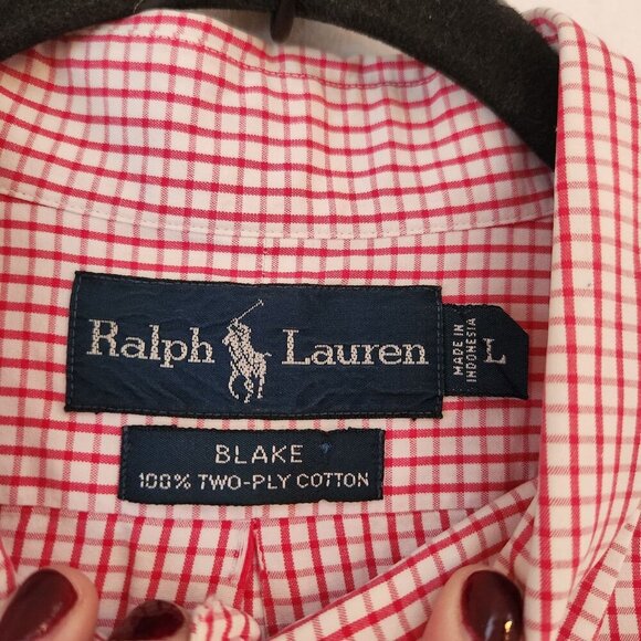 Ralph Lauren Blake Pink Red Checked Plaid Long Sleeve Button Down Shirt Men's L - Picture 5 of 6